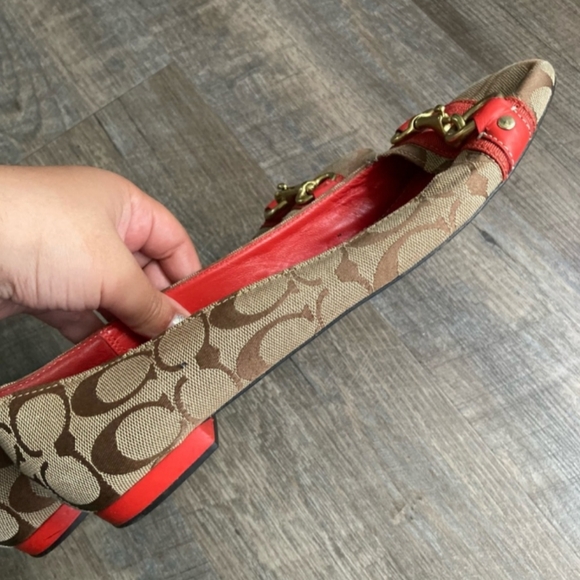 Coach Reddish Orange Flats with Gold Buckles - Picture 3 of 7